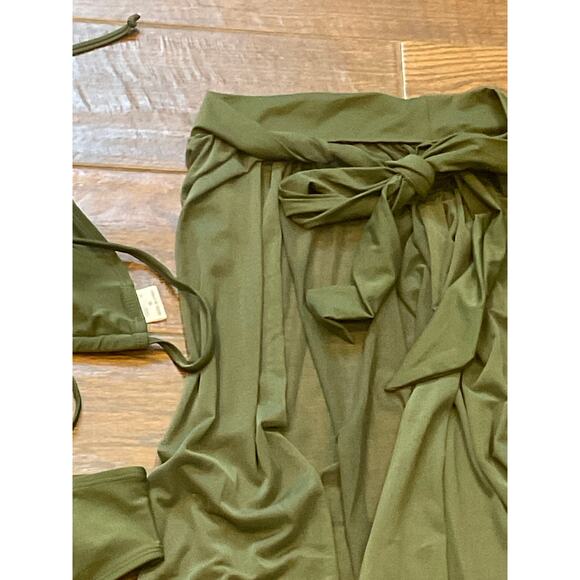 Bikini Set CoverUp 3 Pieces Swimsuit Sarong NWT Mesh Swim wrap skirt ARMY Olive - Picture 2 of 8